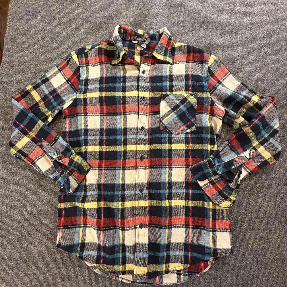 Urban Republic‎ Flannel Shirt Men's M Plaid Multicolor Soft Fall Y2K Style Q42